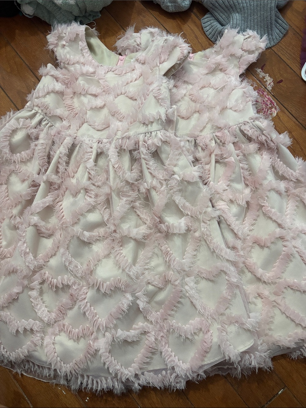 Twins Pink Heart-Textured Girls' Party Dress
